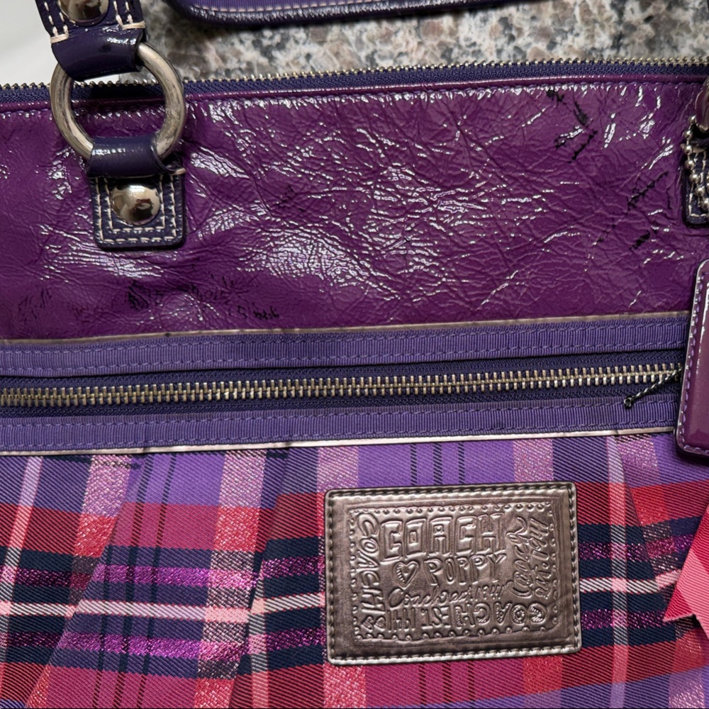 Coach Purple and Pink Plaid Backpack - Picture 2 of 12